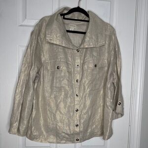 CHICO'S Gold Shine 100% Linen Utility Jacket‎ Button-Tab Cuffs Chico's 3/XL
